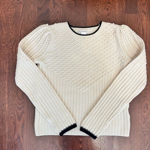 Club Monaco off white sweater with navy trim
